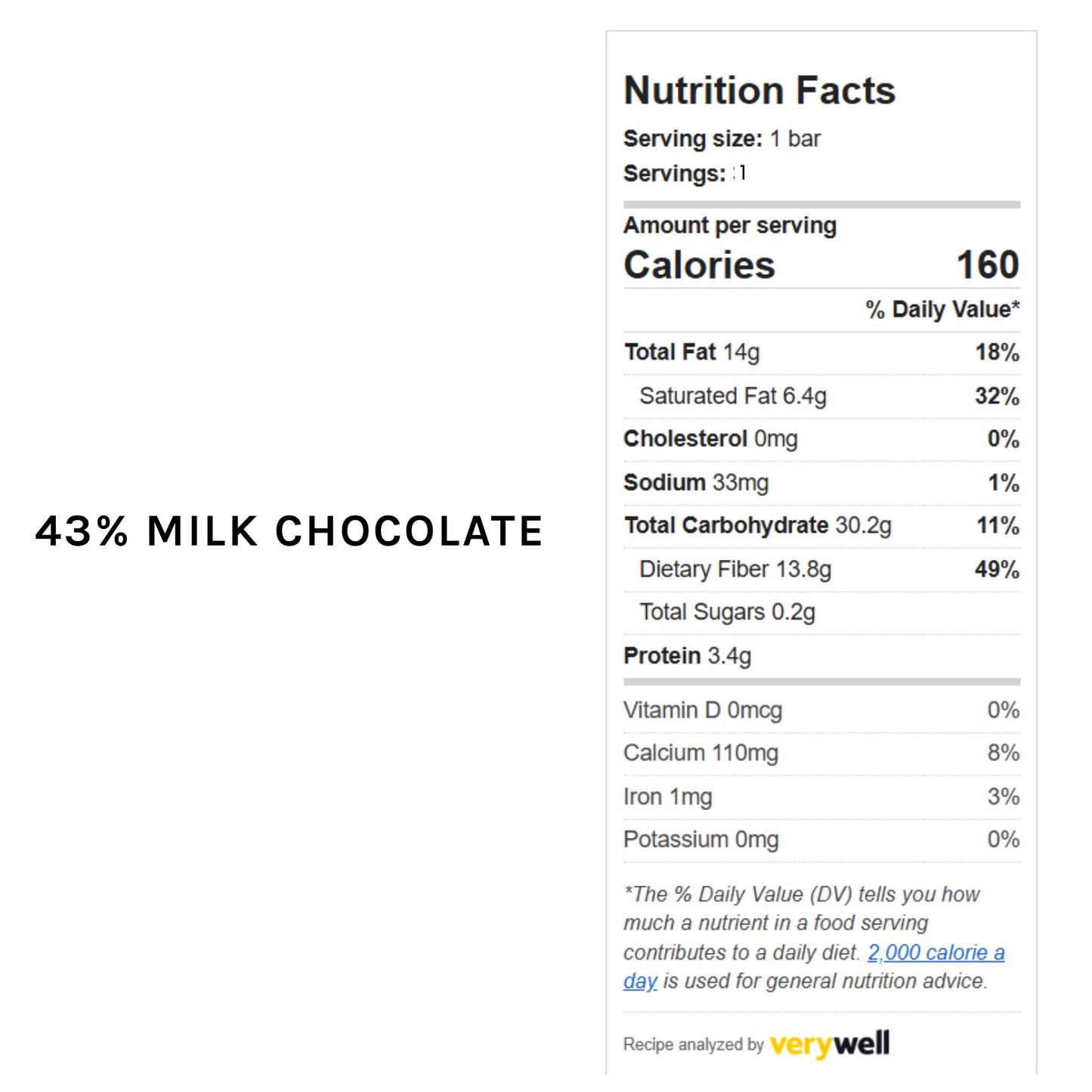 43% Milk Chocolate Bar (No sugar added)