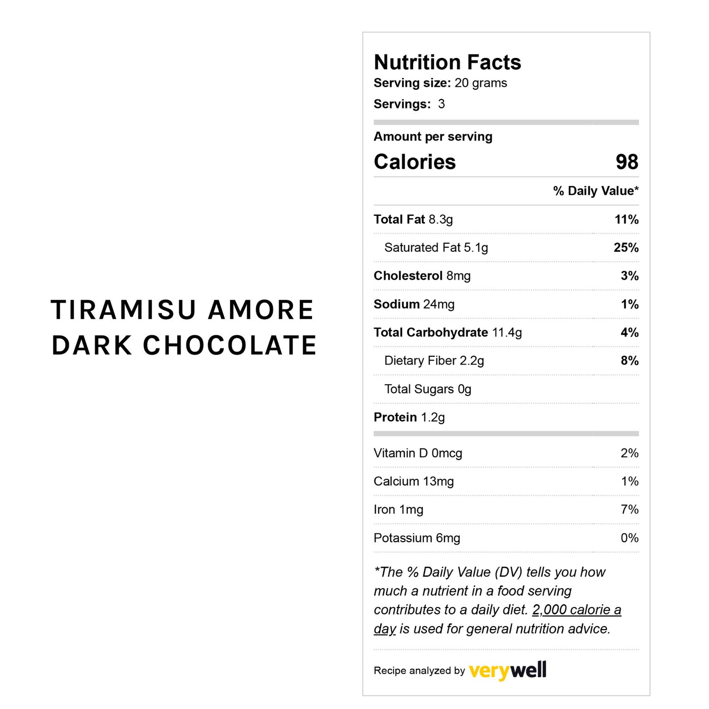 Tiramisu Amore Dark Chocolate (No sugar added)