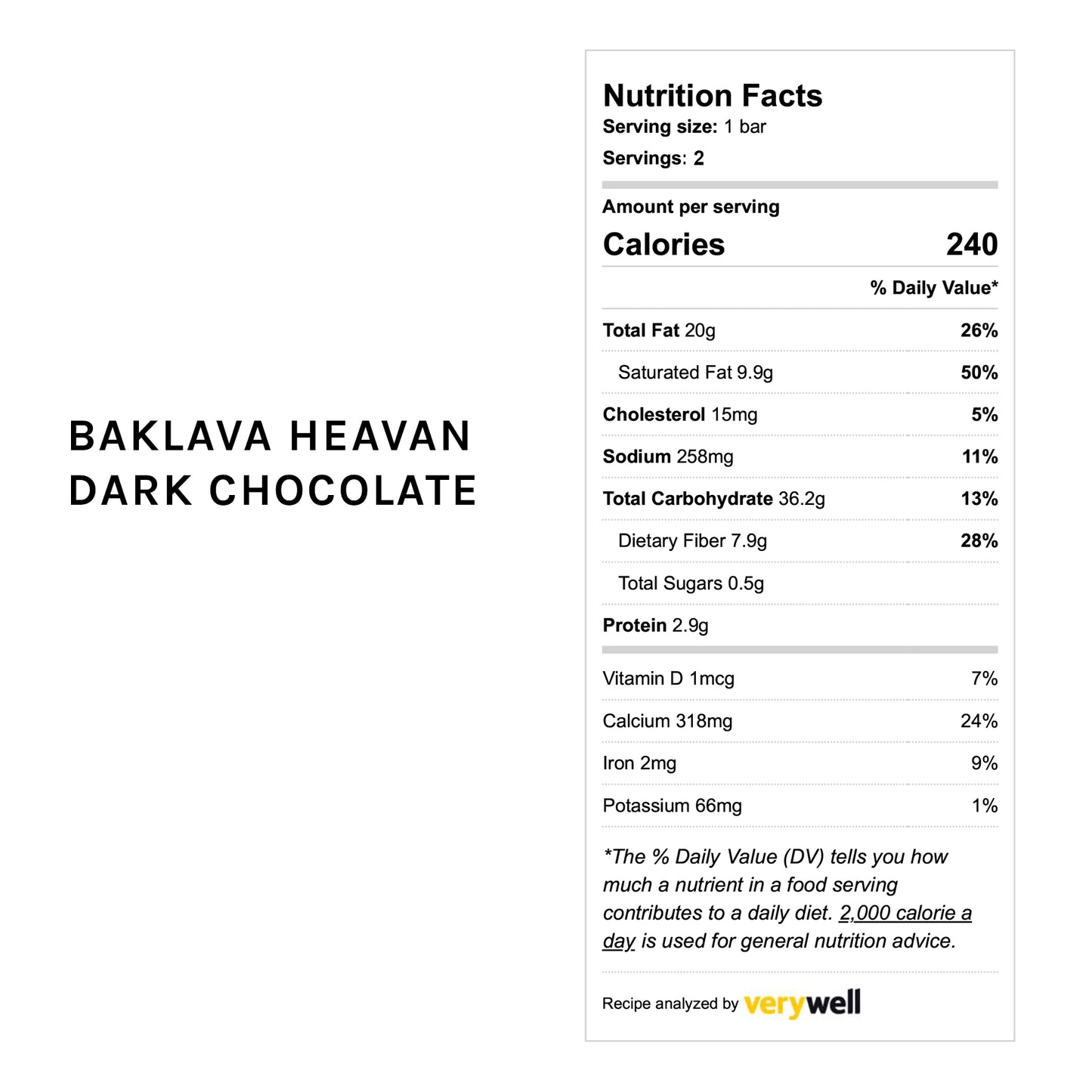 Baklava Heaven Dark Chocolate (No Sugar Added)