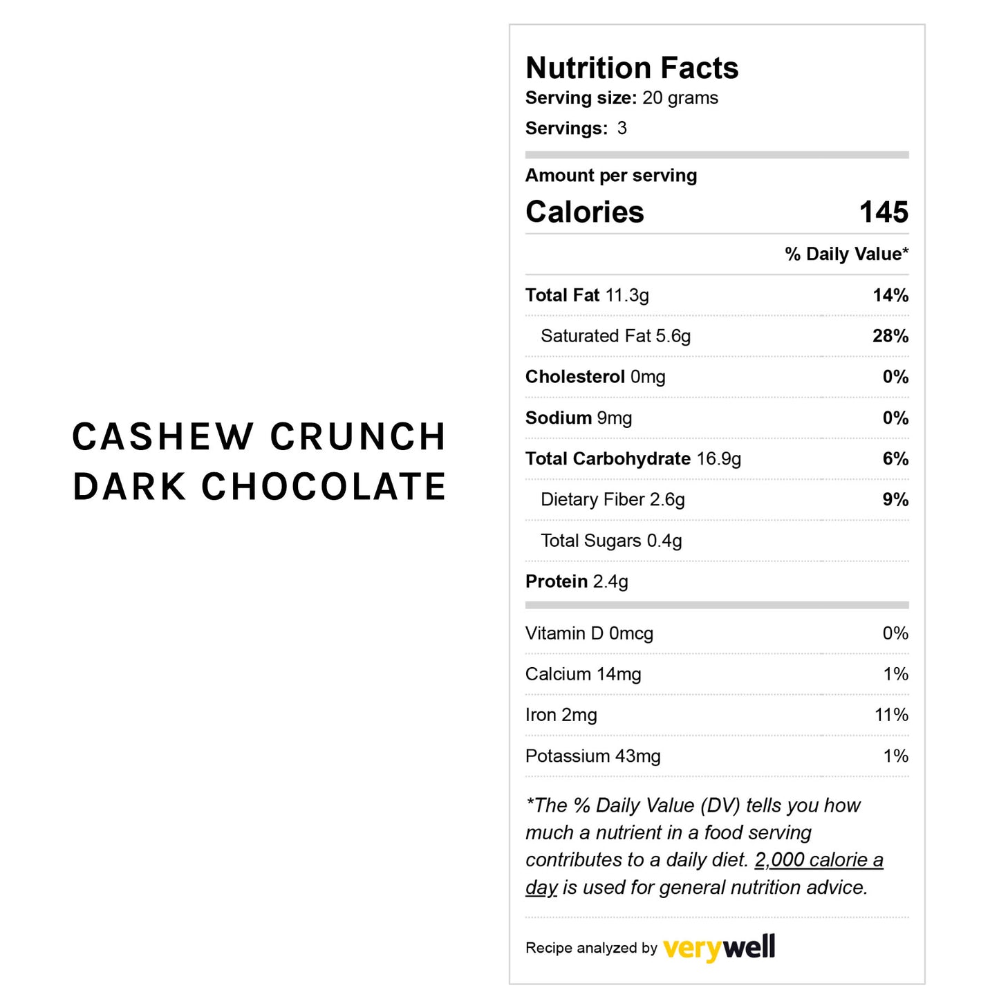 Cashew Crunch Dark Chocolate (No sugar added)