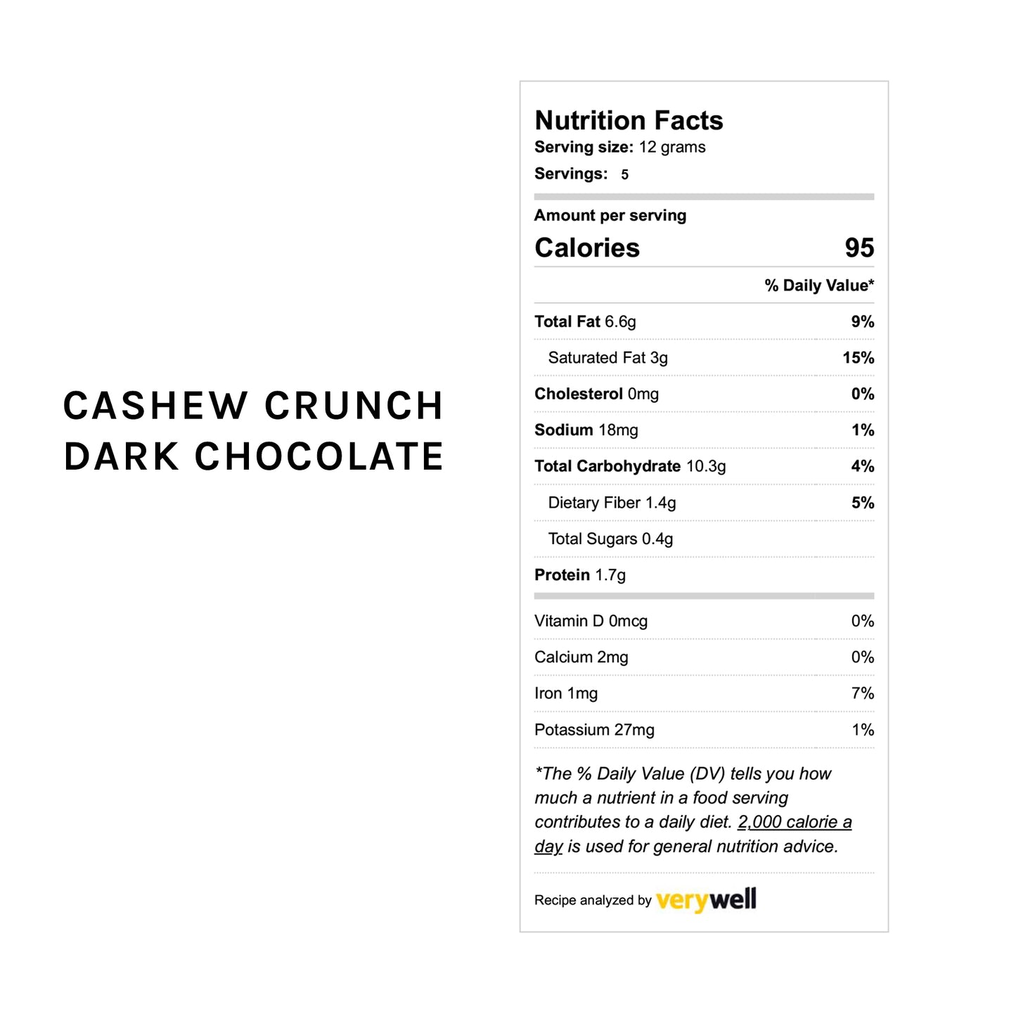 Cashew Crunch Dark Chocolate No Sugar Added